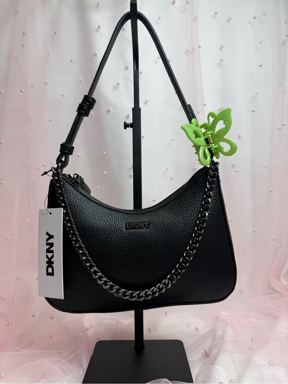 DKNY Black Pebbled Leather Shoulder Bag
